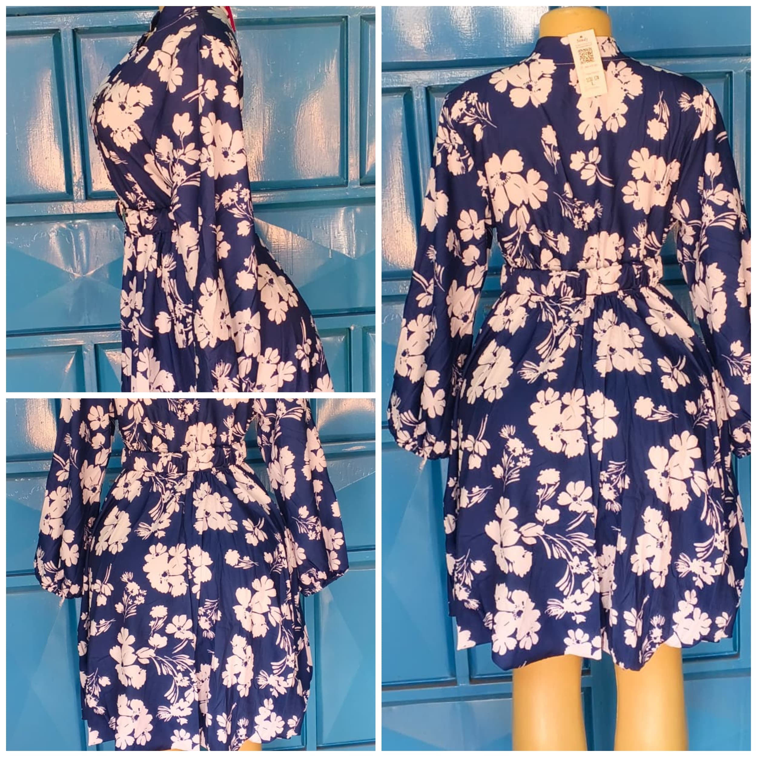 Navy blue floral dress long sleeve